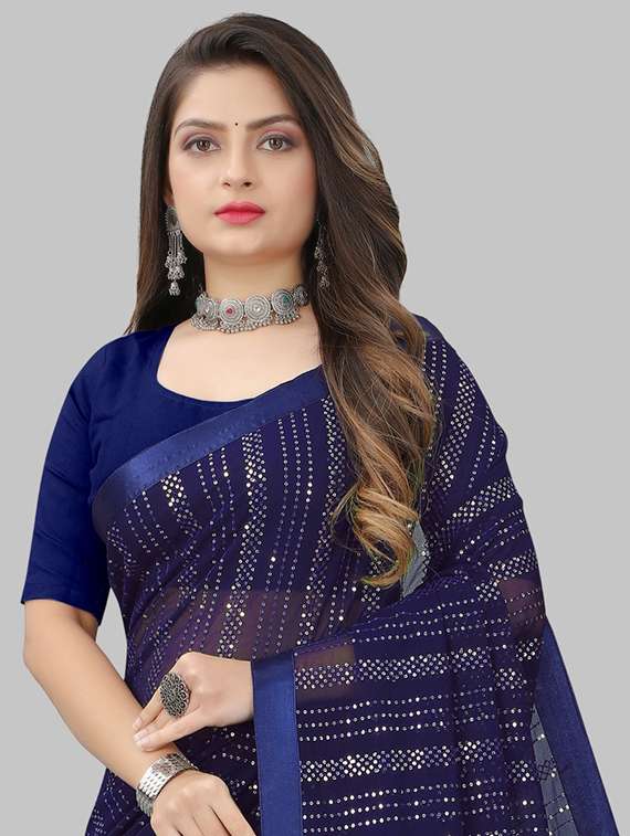 women solid with work embellished saree with blouse - 22103267 -  Standard Image - 4