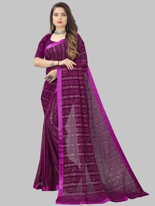 women solid with work embellished saree with blouse - 22103268 - Standard Image - 0