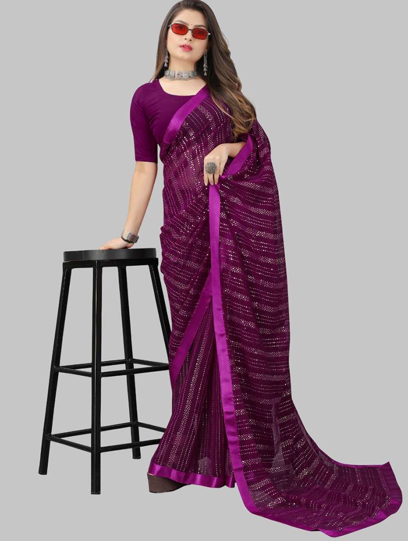 women solid with work embellished saree with blouse - 22103268 -  Standard Image - 1