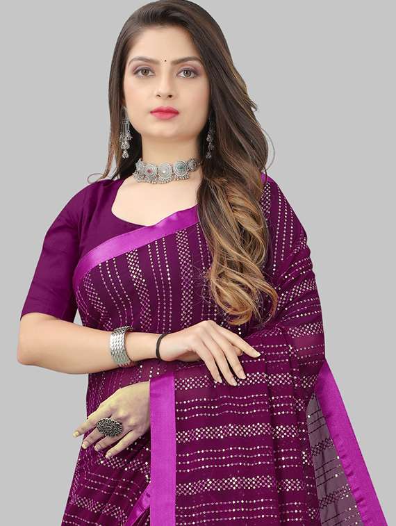women solid with work embellished saree with blouse - 22103268 - Standard Image - 4
