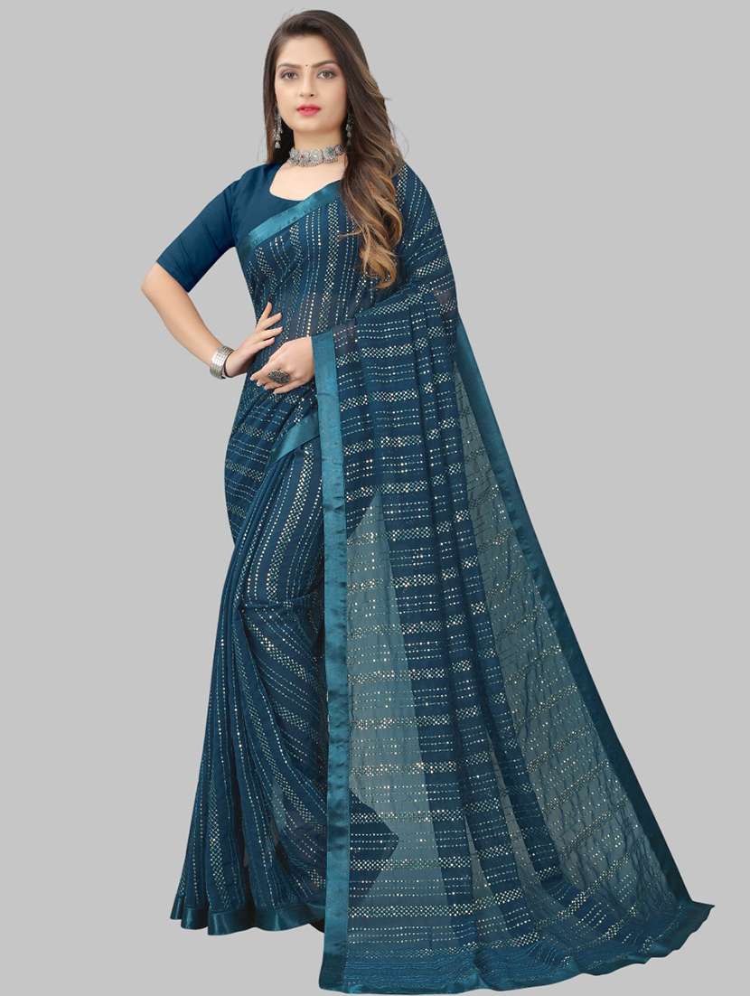 women solid with work embellished saree with blouse