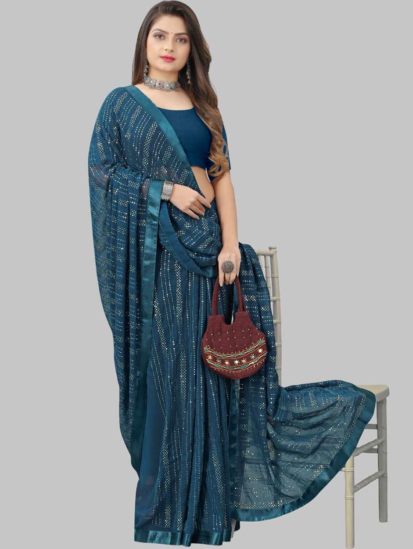 women solid with work embellished saree with blouse - 22103269 -  Standard Image - 1