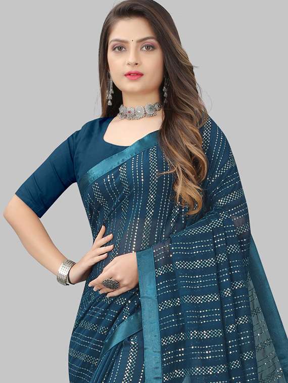 women solid with work embellished saree with blouse - 22103269 - Standard Image - 4