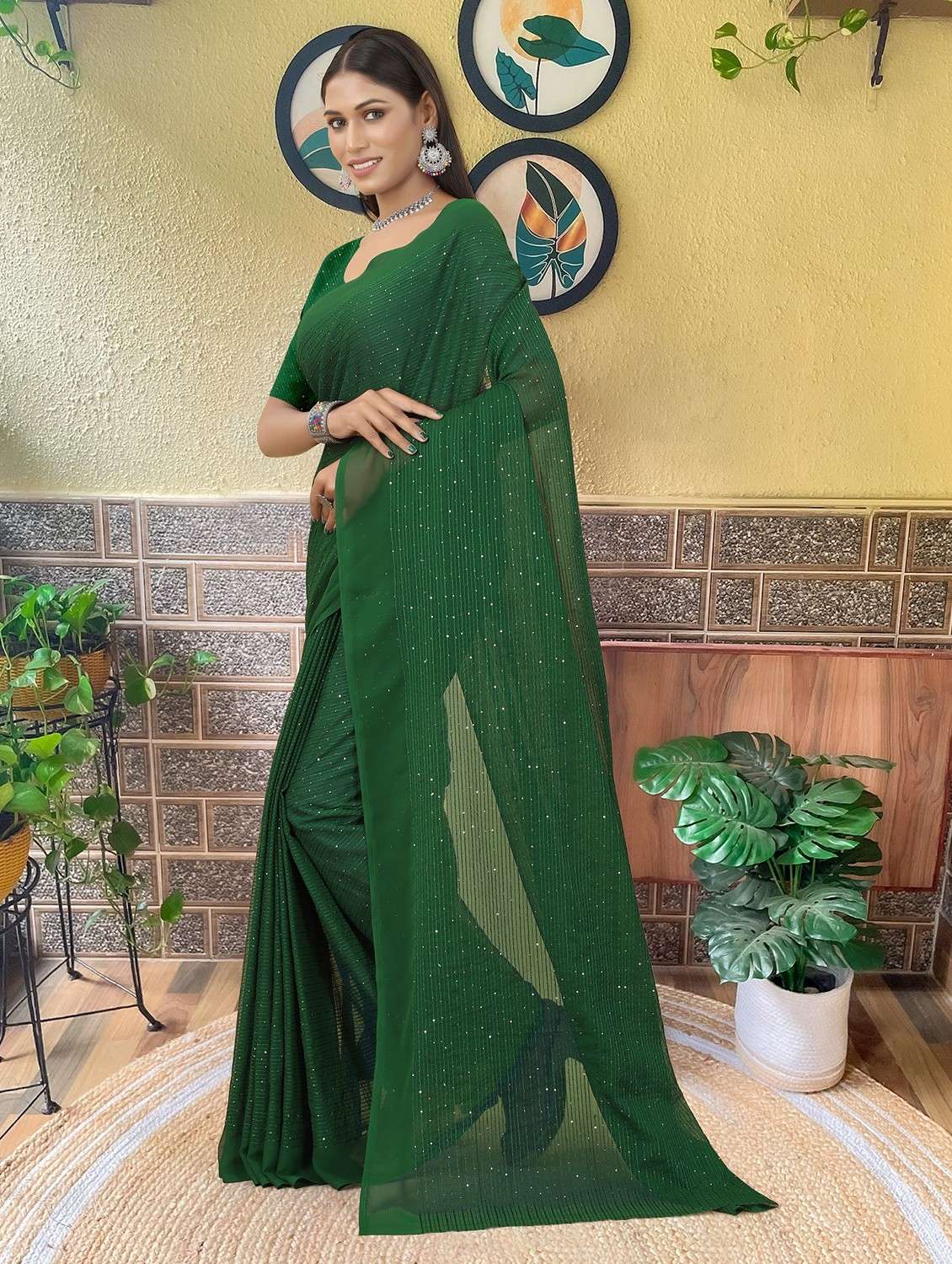 women solid with work embellished saree with blouse - 22103273 -  Standard Image - 1