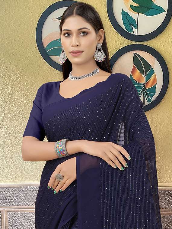 women solid with work embellished saree with blouse - 22103275 - Standard Image - 4