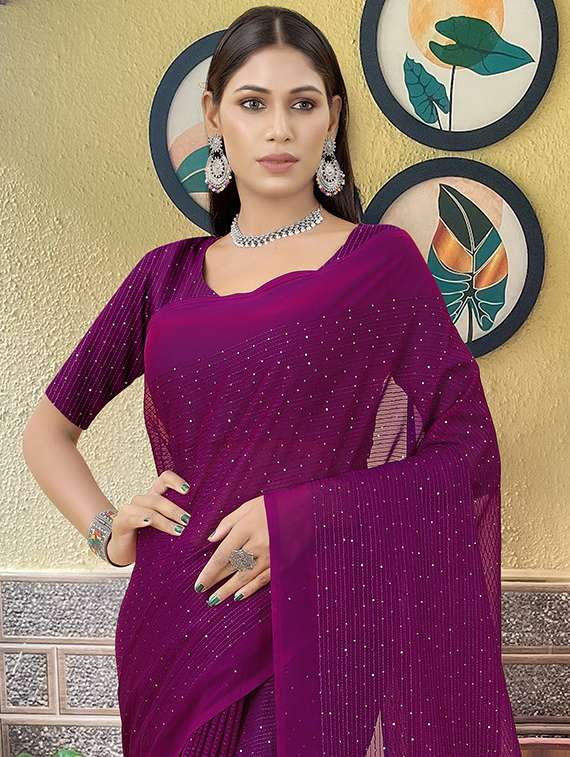 women solid with work embellished saree with blouse - 22103278 -  Standard Image - 1