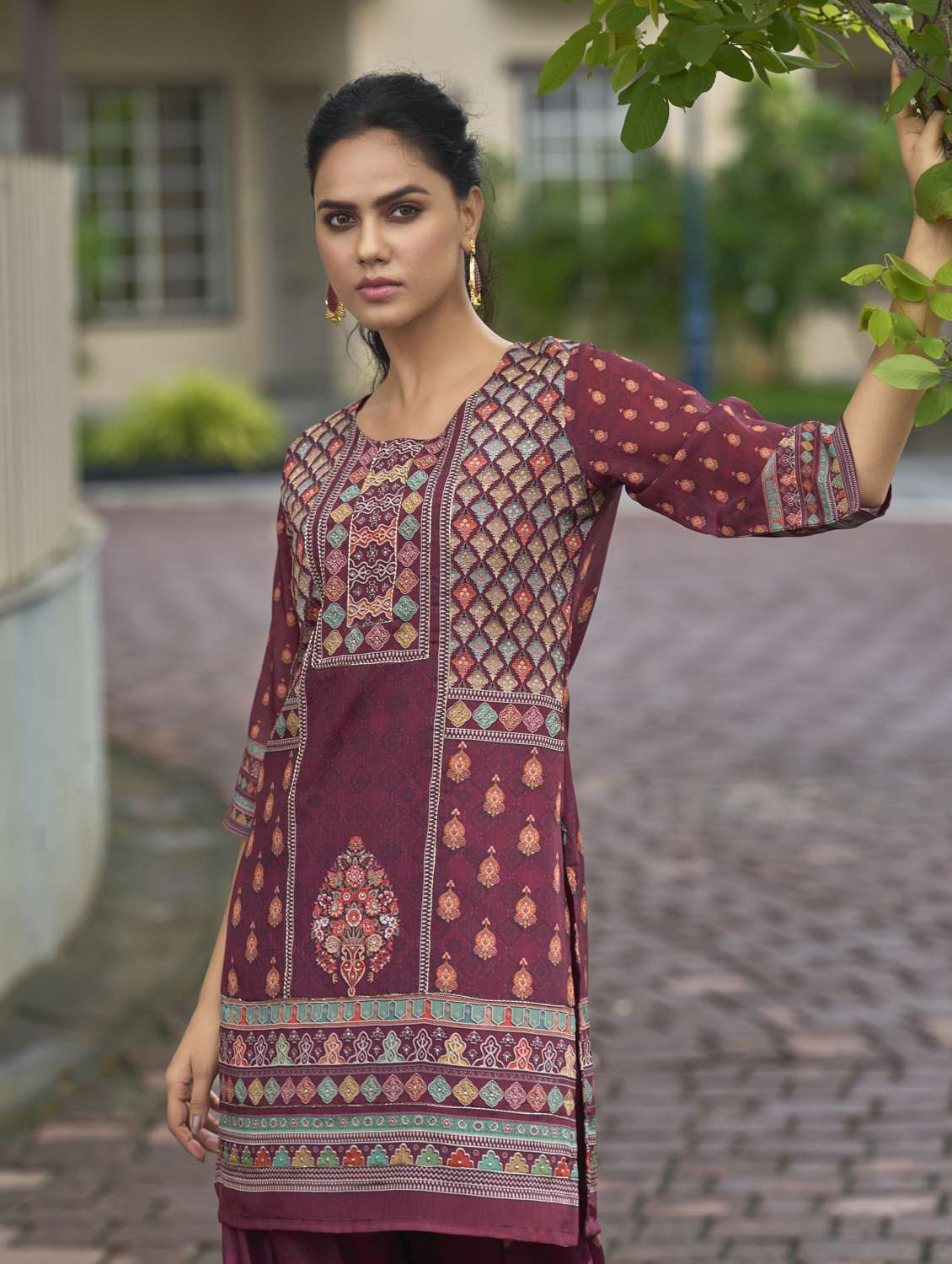 women printed three quarter sleeve ethnic co-ord set - 22103958 -  Standard Image - 1