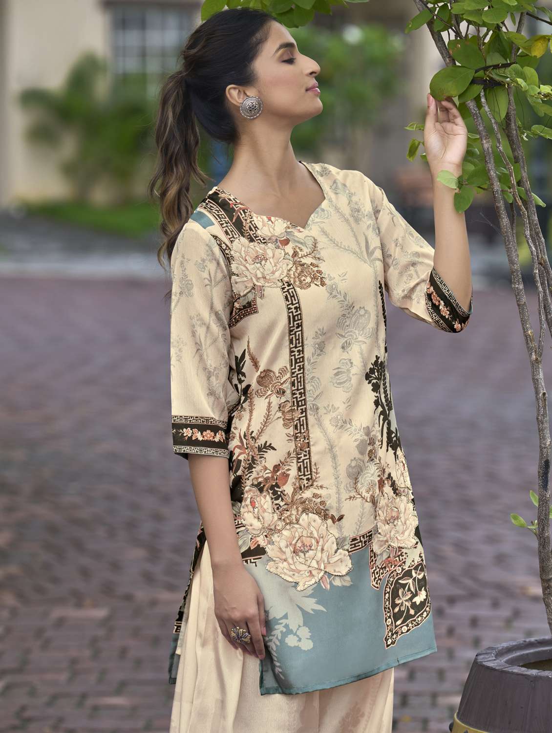women printed three quarter sleeve ethnic co-ord set - 22103959 - Standard Image - 4