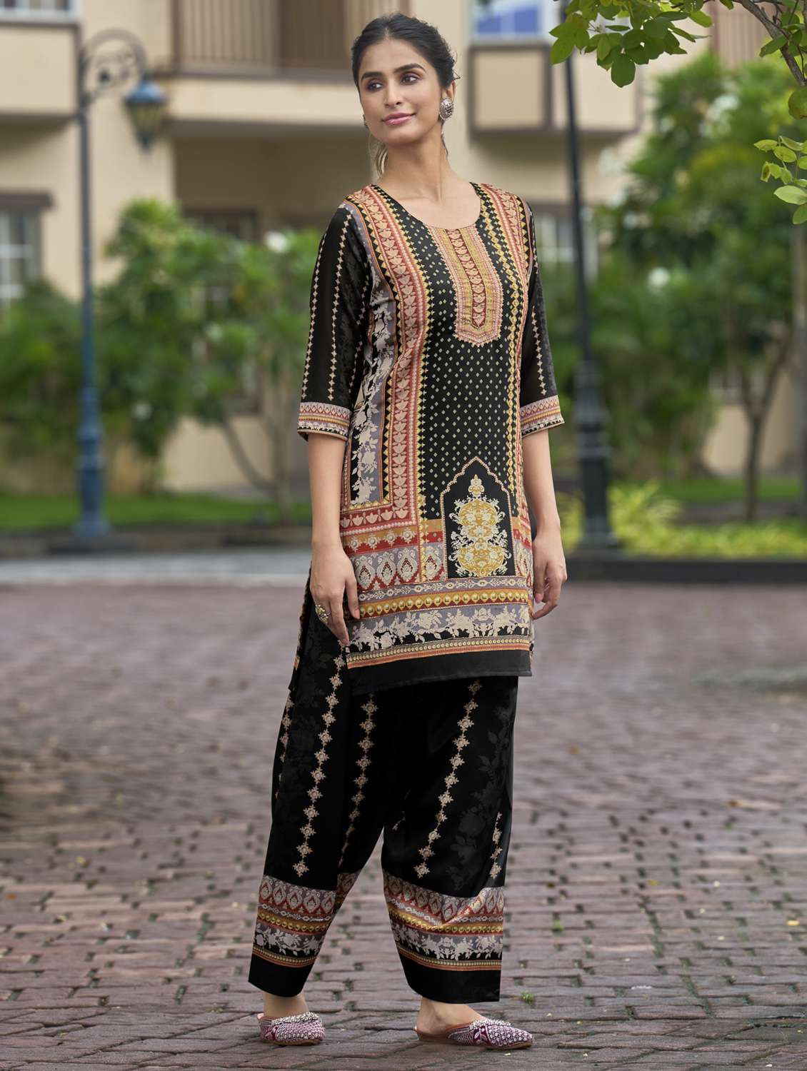 women printed three quarter sleeve ethnic co-ord set - 22103960 - Standard Image - 1