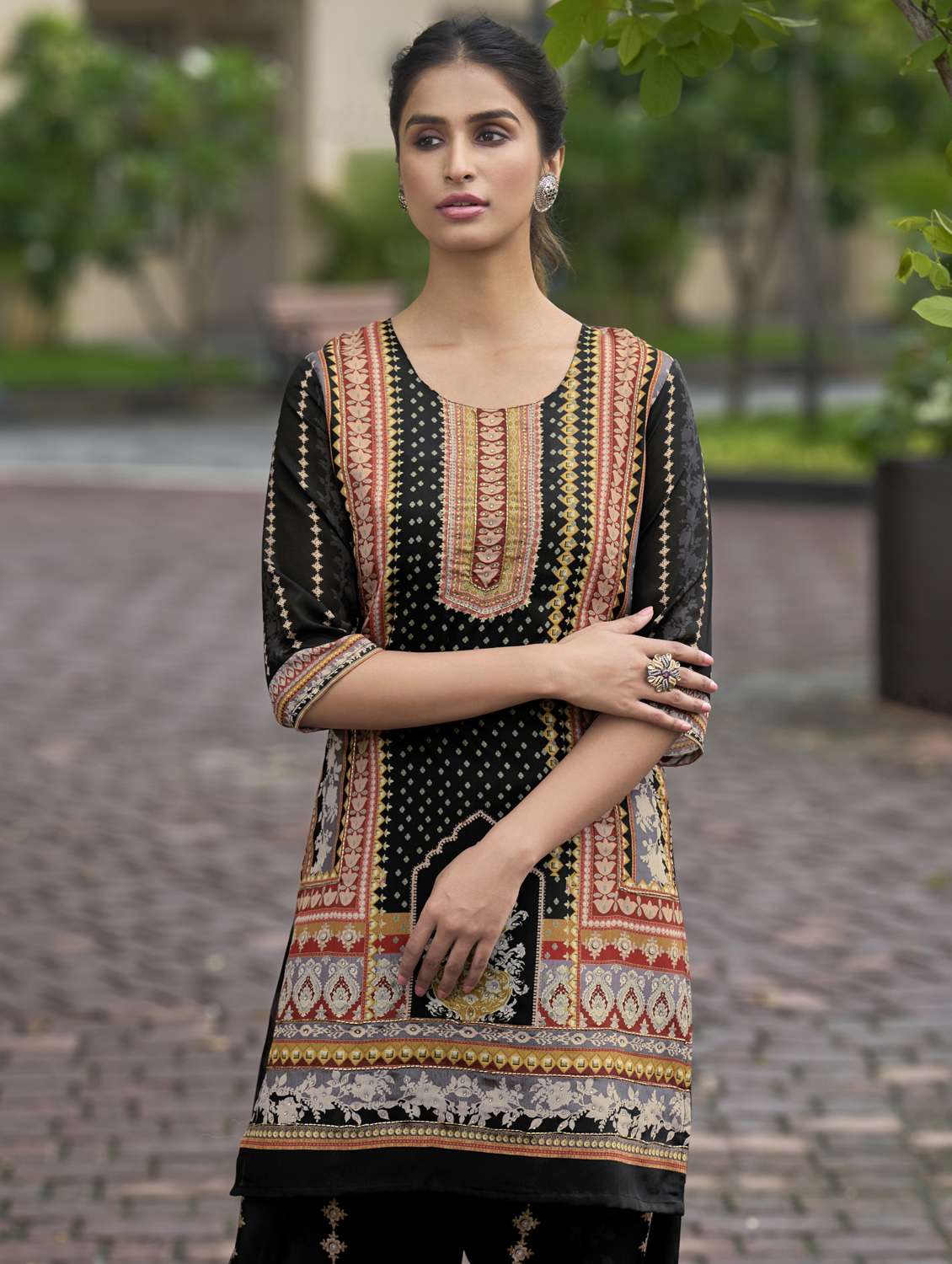 women printed three quarter sleeve ethnic co-ord set - 22103960 - Standard Image - 4