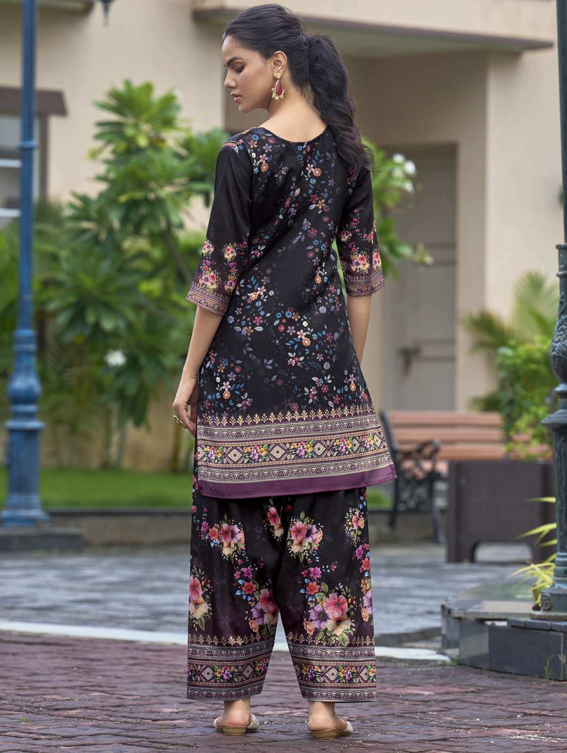women printed three quarter sleeve ethnic co-ord set - 22103961 - Standard Image - 4