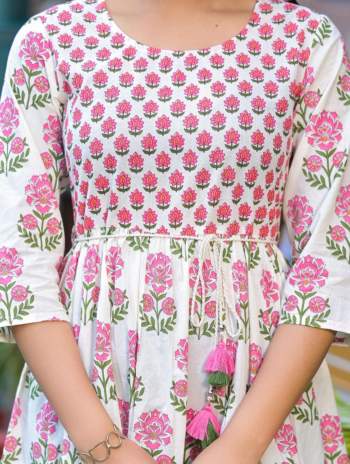 women floral three quarter sleeve tiered ethnic dress - 22105348 -  Standard Image - 4