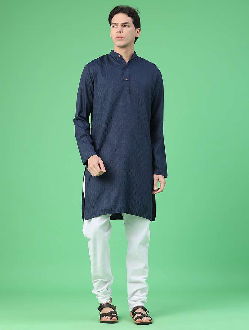 Men Self Design Mandarin Kurta Pyjama Ethnic Wear Set - 22105389 -  Standard Image - 1