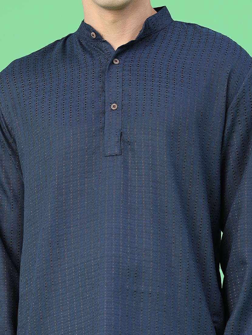 Men Self Design Mandarin Kurta Pyjama Ethnic Wear Set - 22105389 -  Standard Image - 4
