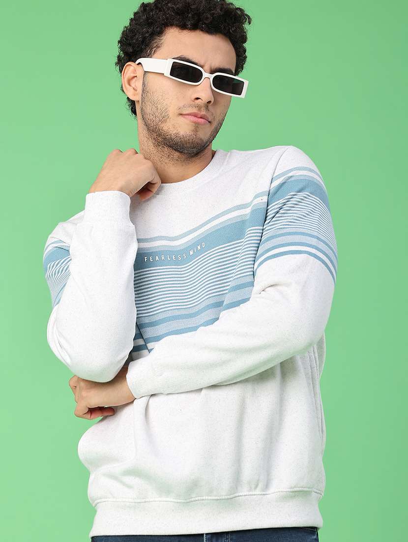 men grey fleece striped sweatshirt