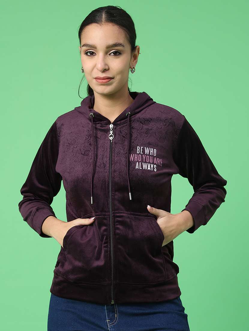 women typographic long sleeve hooded sweatshirt