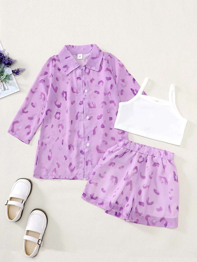 girls printed shirt and short co-ord set - 22105489 -  Standard Image - 1