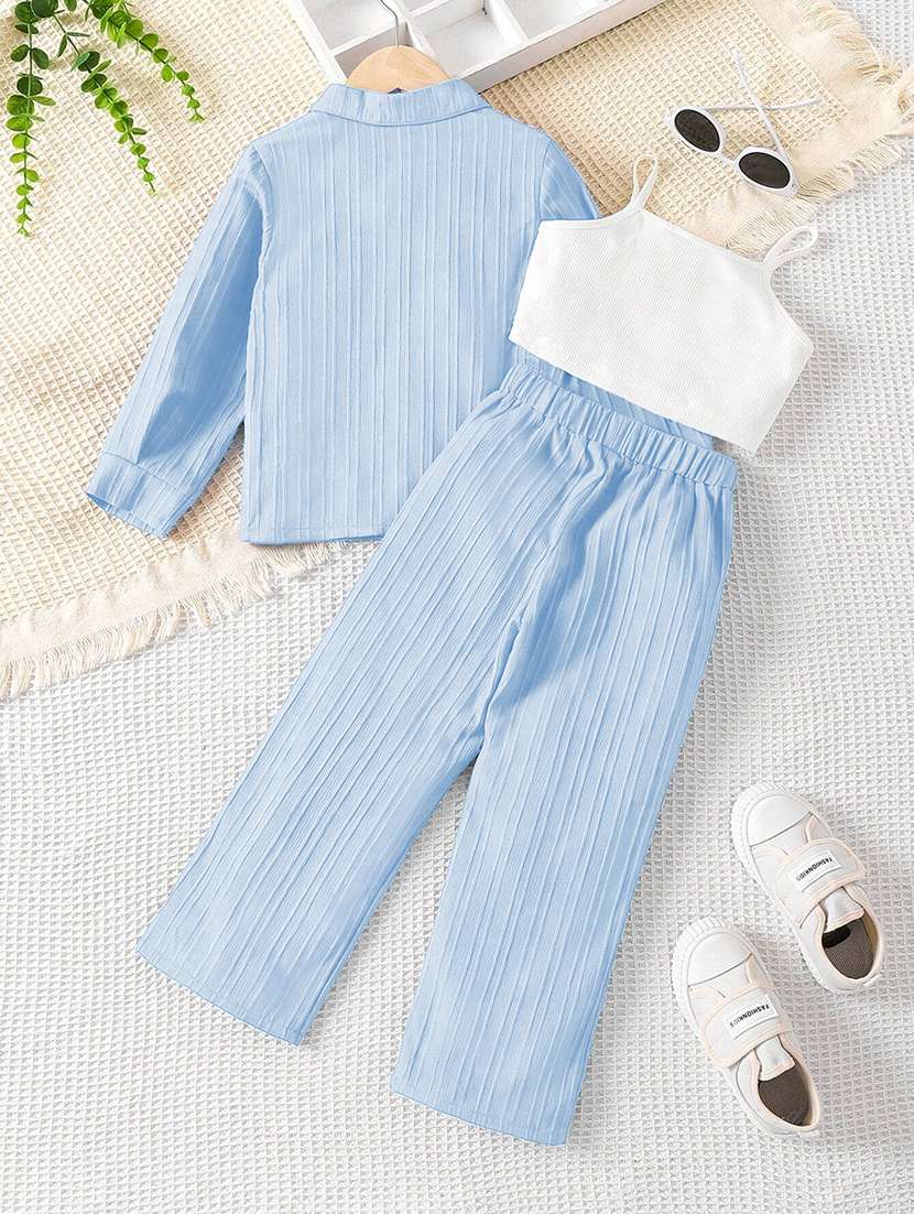 girls solid shirt & trouser co-ord set - 22105490 -  Standard Image - 1
