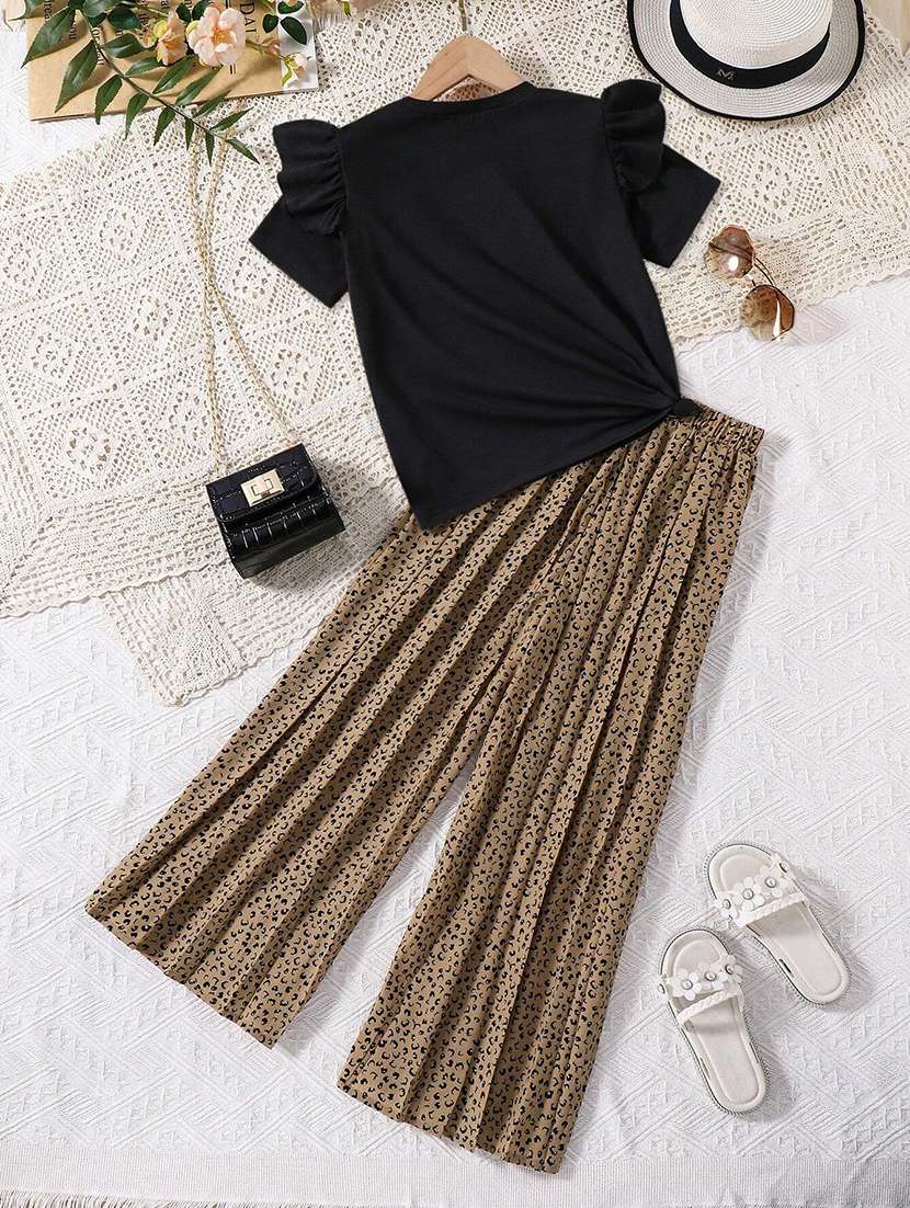 girls printed top & palazzo co-ord set - 22105495 -  Standard Image - 1