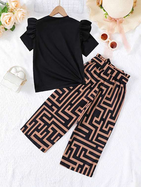 girls printed top & palazzo co-ord set - 22105497 -  Standard Image - 1