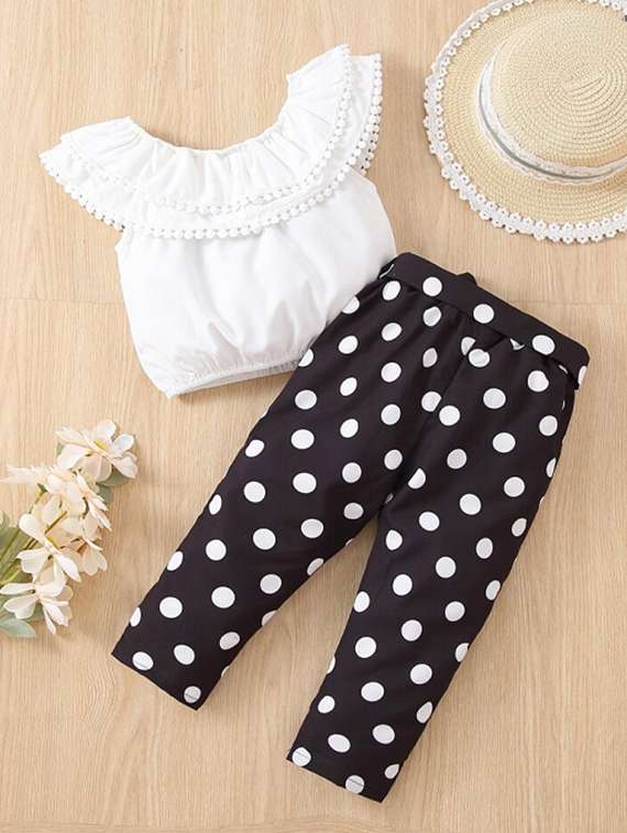 girls polka doted top & trouser co-ord set - 22105509 -  Standard Image - 1