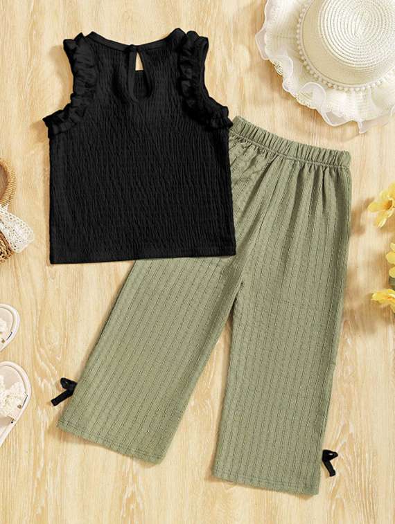 girls solid top & palazzo co-ord set - 22105516 - Standard Image - 1
