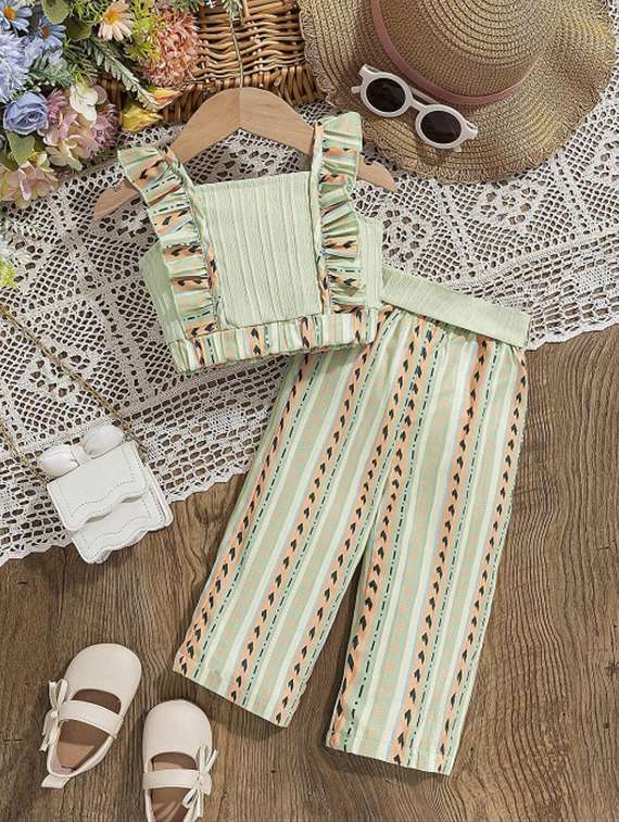 girls printed top & palazzo co-ord set - 22105518 - Standard Image - 1
