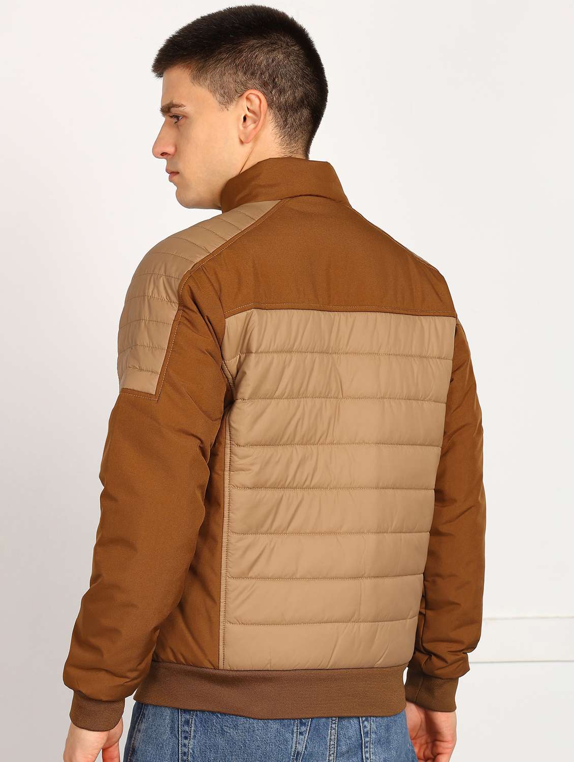 men color block long sleeve puffer jacket - 22105548 -  Standard Image - 1