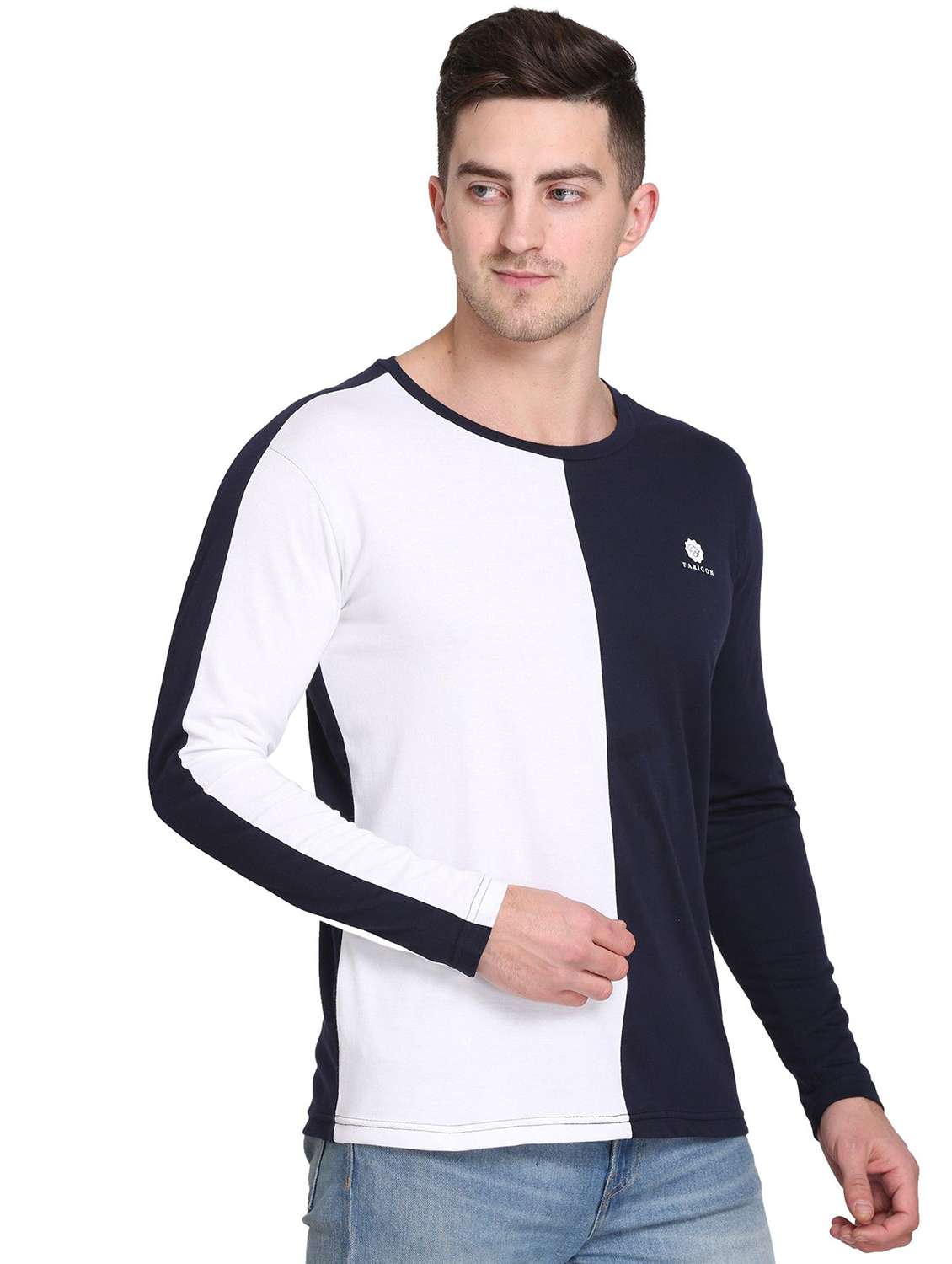 men color block long sleeve regular fit t-shirt - 22105611 -  Standard Image - 1