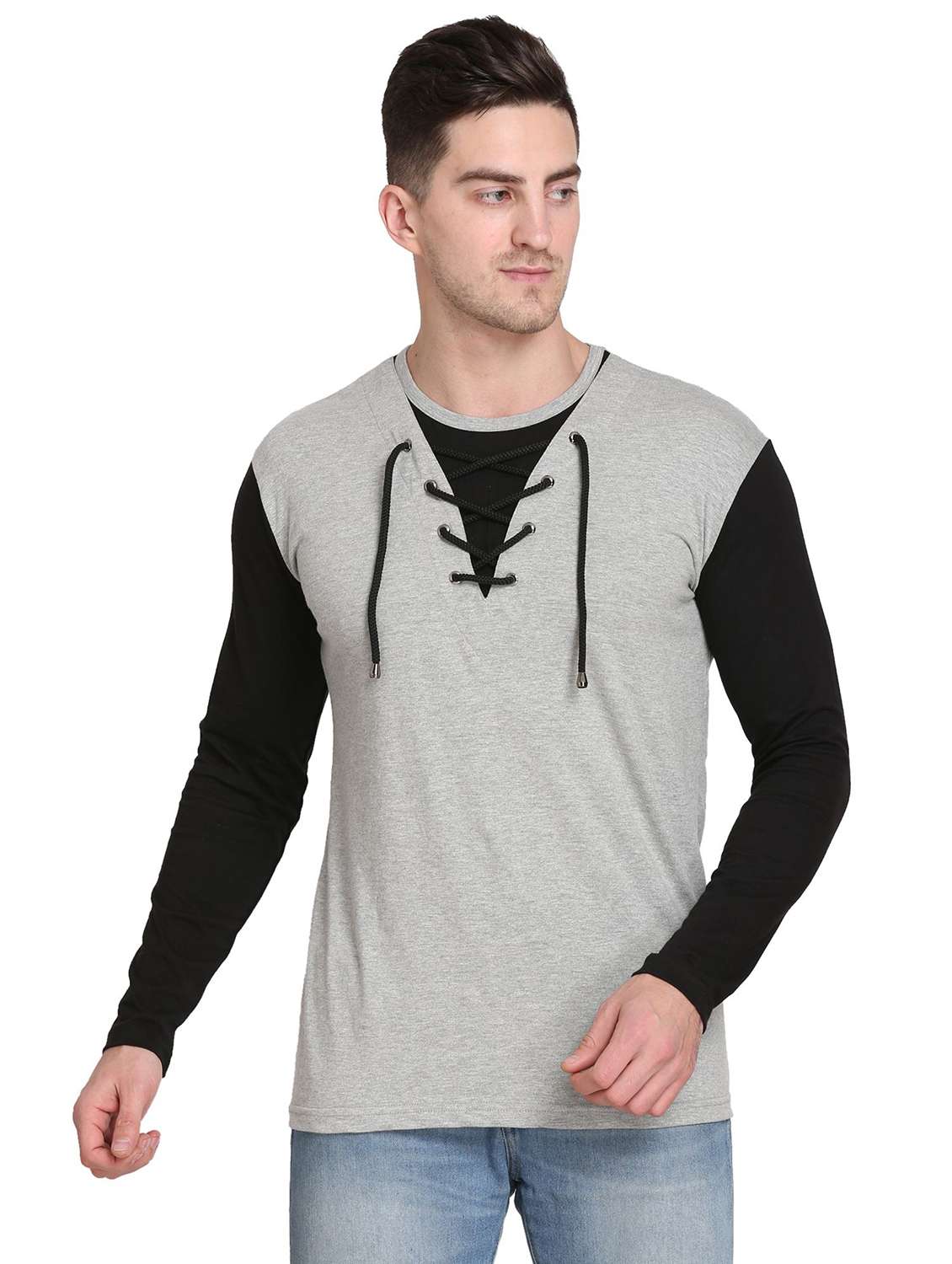 men pack of 2 color block long sleeve t-shirt - 22105745 -  Standard Image - 1