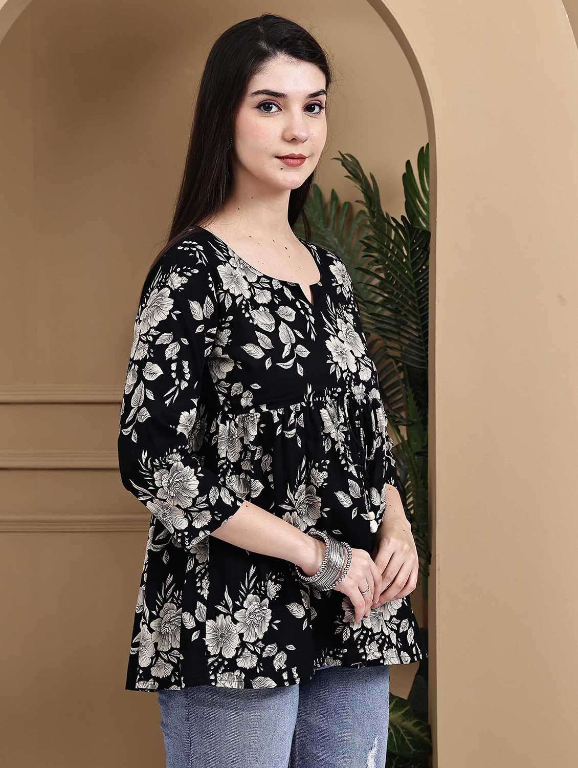 women floral printed three quarter sleeve ethnic top - 22105855 - Standard Image - 1
