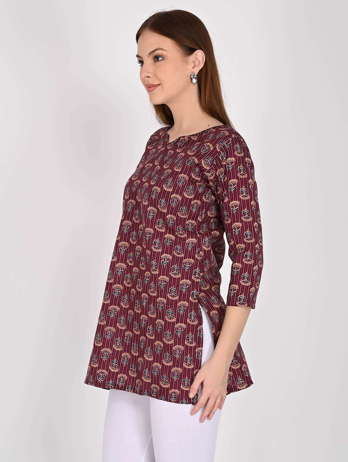 women floral printed three quarter sleeve straight kurti - 22105857 -  Standard Image - 1