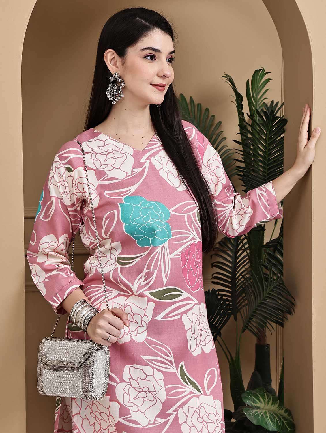 women printed three quarter sleeve kurta pant set - 22105873 - Standard Image - 4