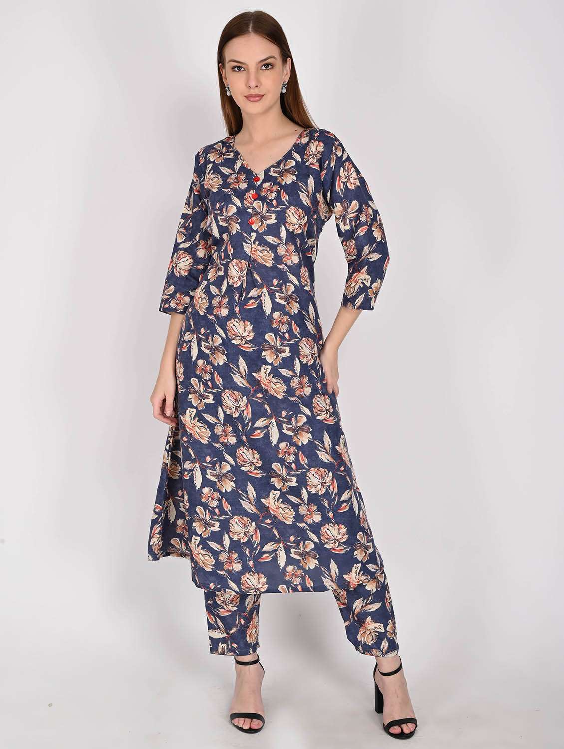 women printed three quarter sleeve kurta pant with dupatta set - 22105876 -  Standard Image - 1