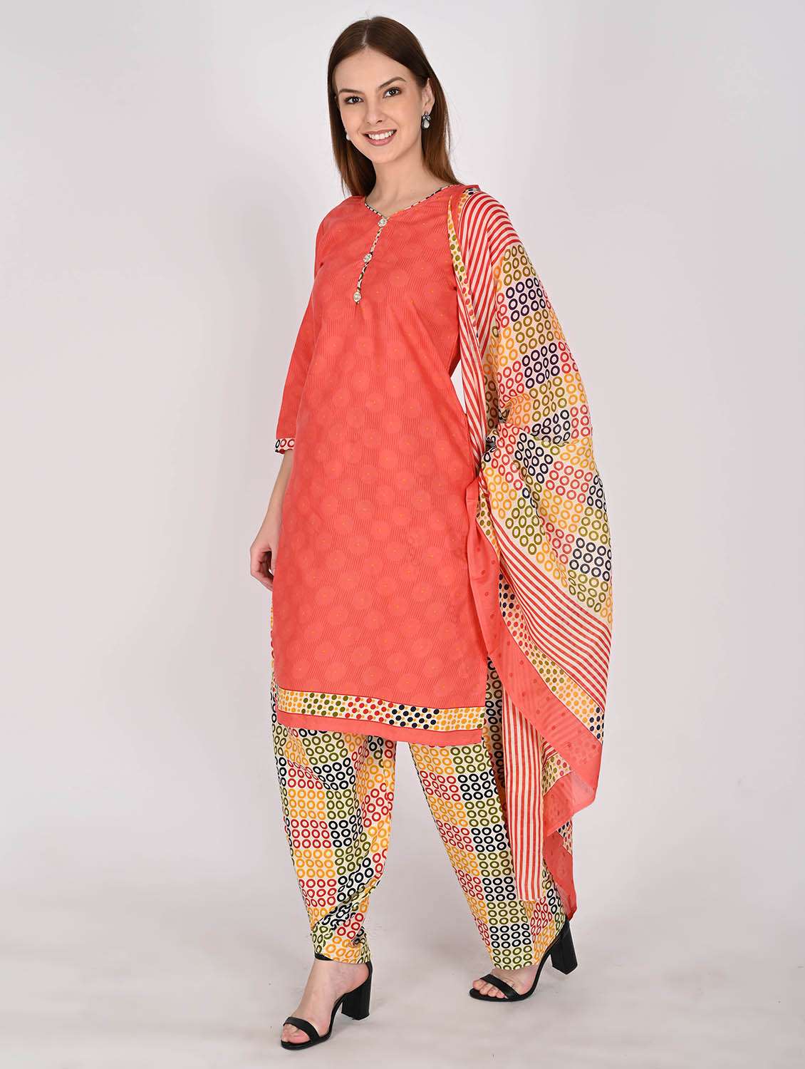 women printed three quarter sleeve kurta salwar with dupatta set - 22105879 - Standard Image - 1