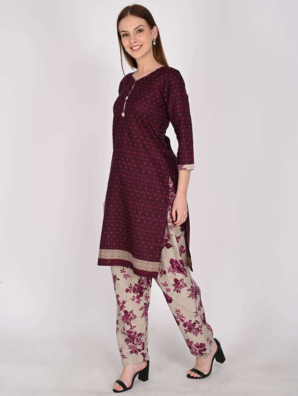 women printed three quarter sleeve kurta salwar with dupatta set - 22105881 -  Standard Image - 1