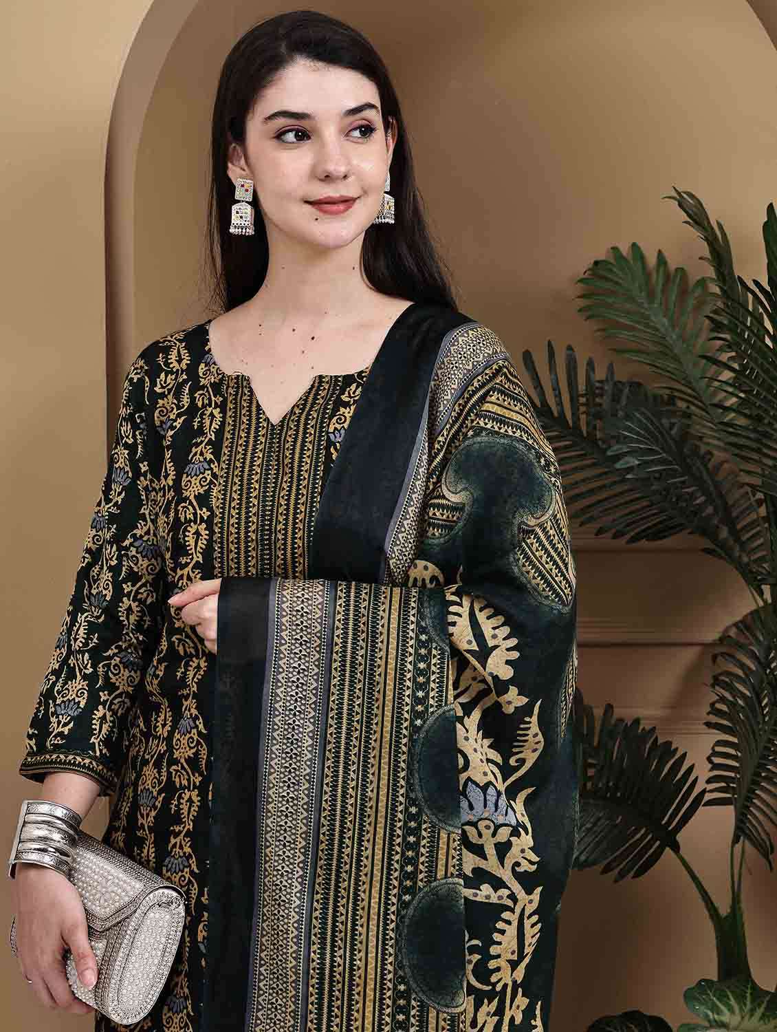 women printed three quarter sleeve kurta salwar with dupatta set - 22105891 -  Standard Image - 1