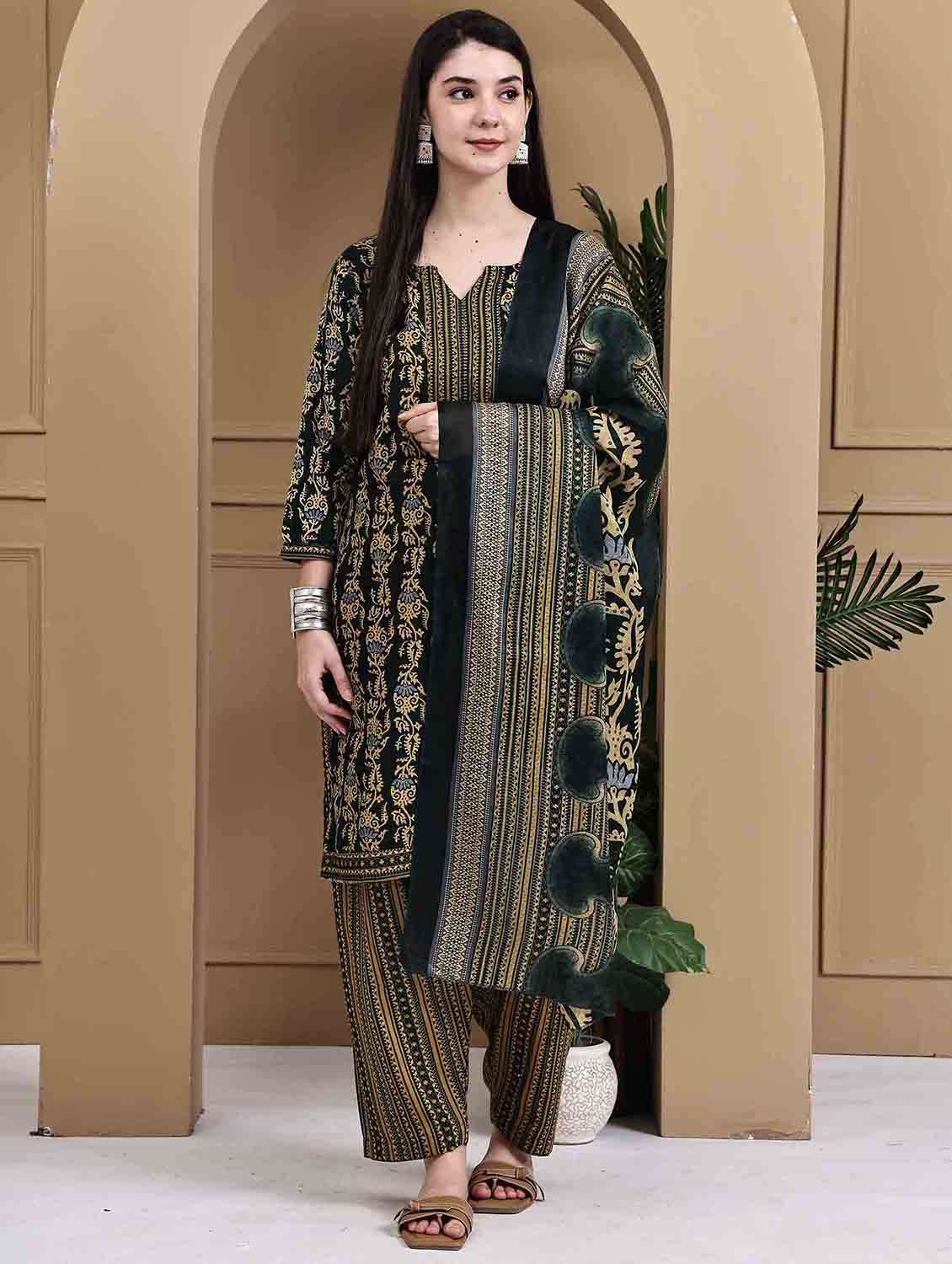 women printed three quarter sleeve kurta salwar with dupatta set - 22105891 -  Standard Image - 4