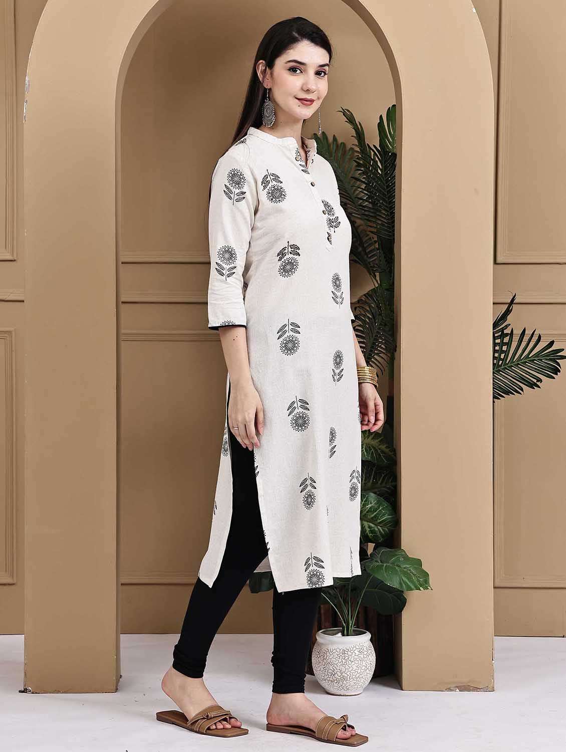 women three quarter sleeve straight kurta - 22105901 - Standard Image - 1