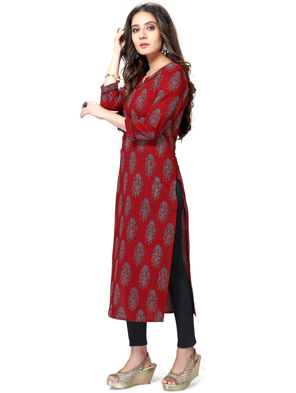 women three quarter sleeve straight kurta - 22105911 -  Standard Image - 1
