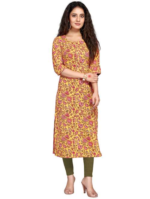 women three quarter sleeve straight kurta - 22105914 - Standard Image - 0