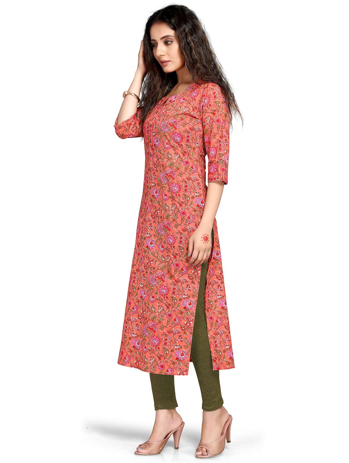 women three quarter sleeve straight kurta - 22105917 -  Standard Image - 1