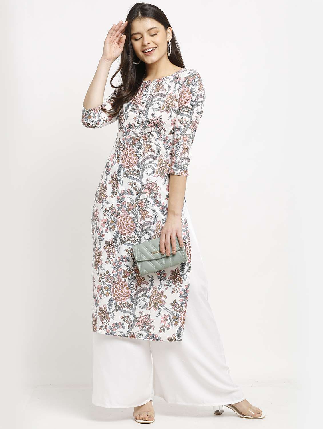 women three quarter sleeve straight kurta - 22105918 - Zoom Image - 0