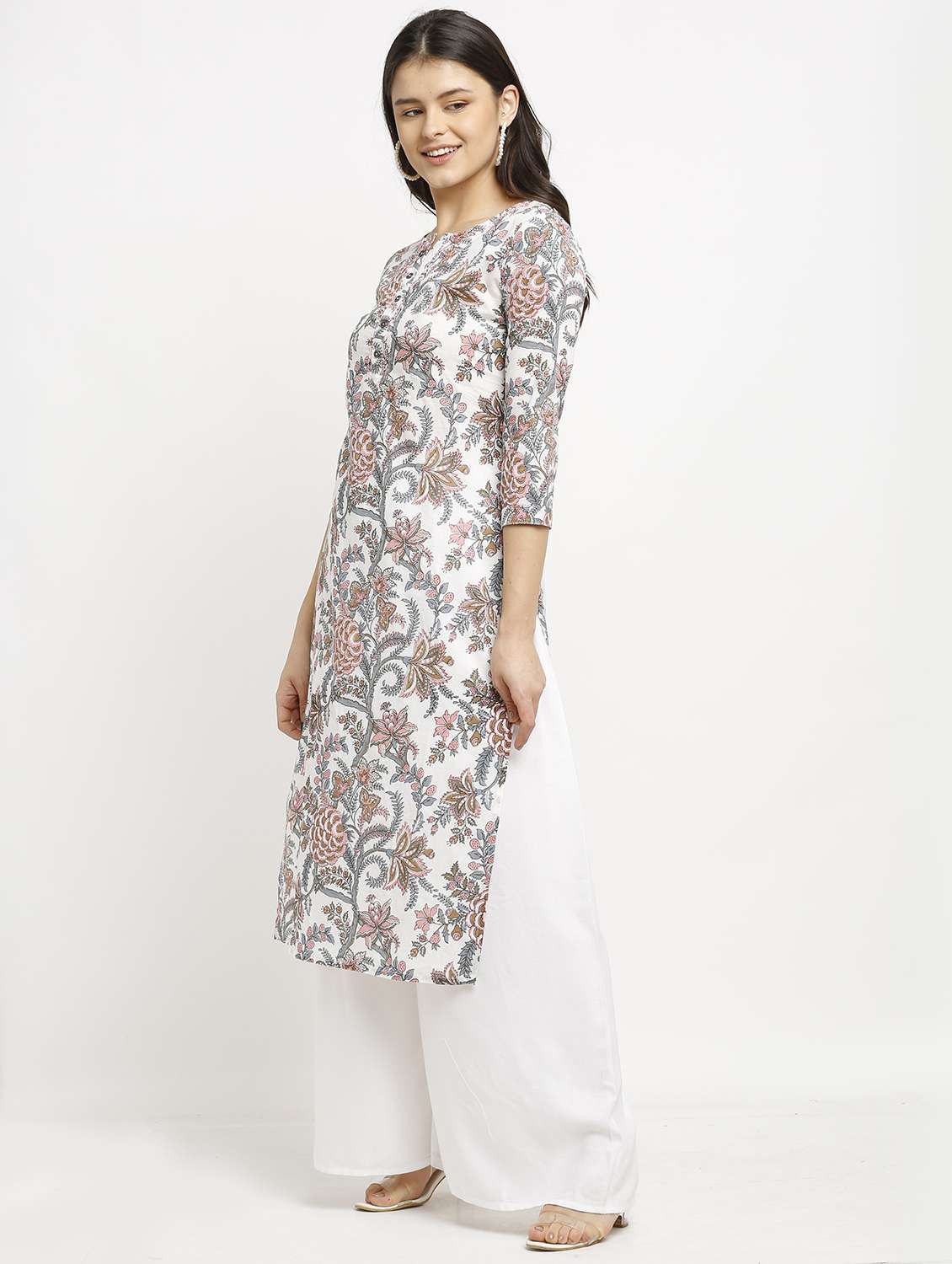women three quarter sleeve straight kurta - 22105918 - Standard Image - 1