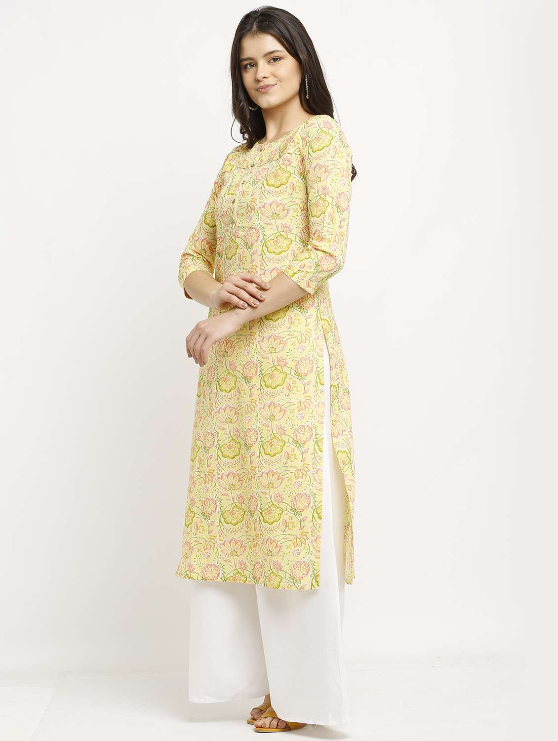women three quarter sleeve straight kurta - 22105919 -  Standard Image - 1