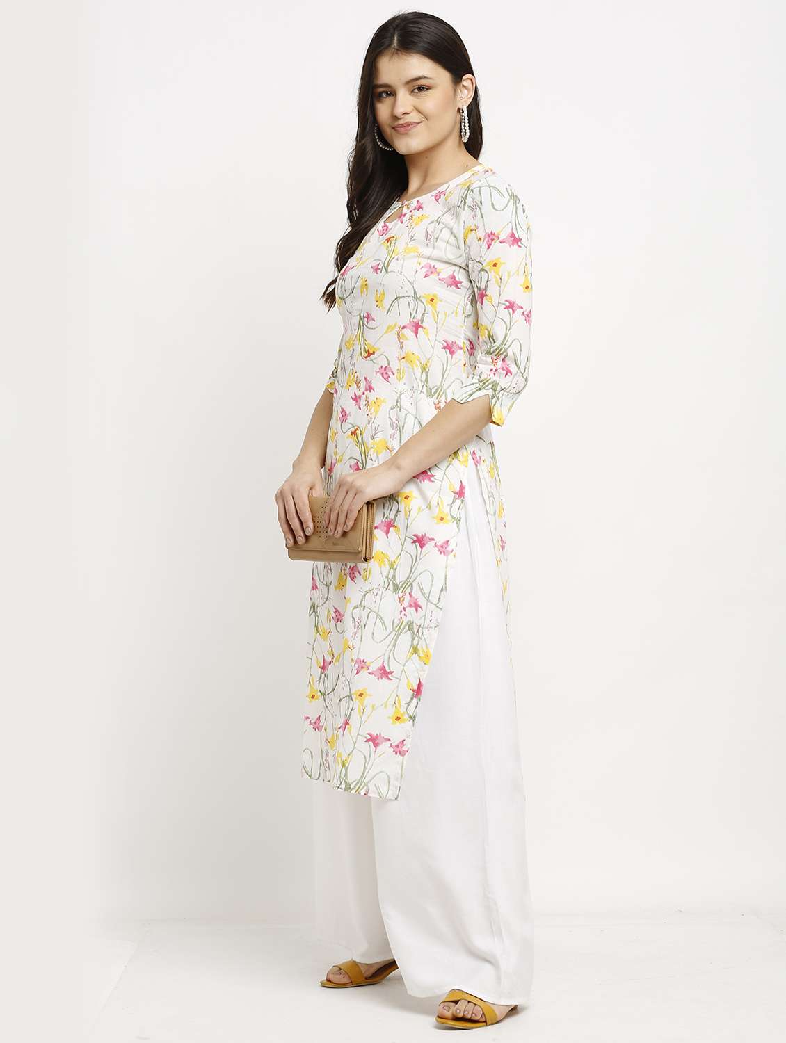women three quarter sleeve straight kurta - 22105920 - Standard Image - 1