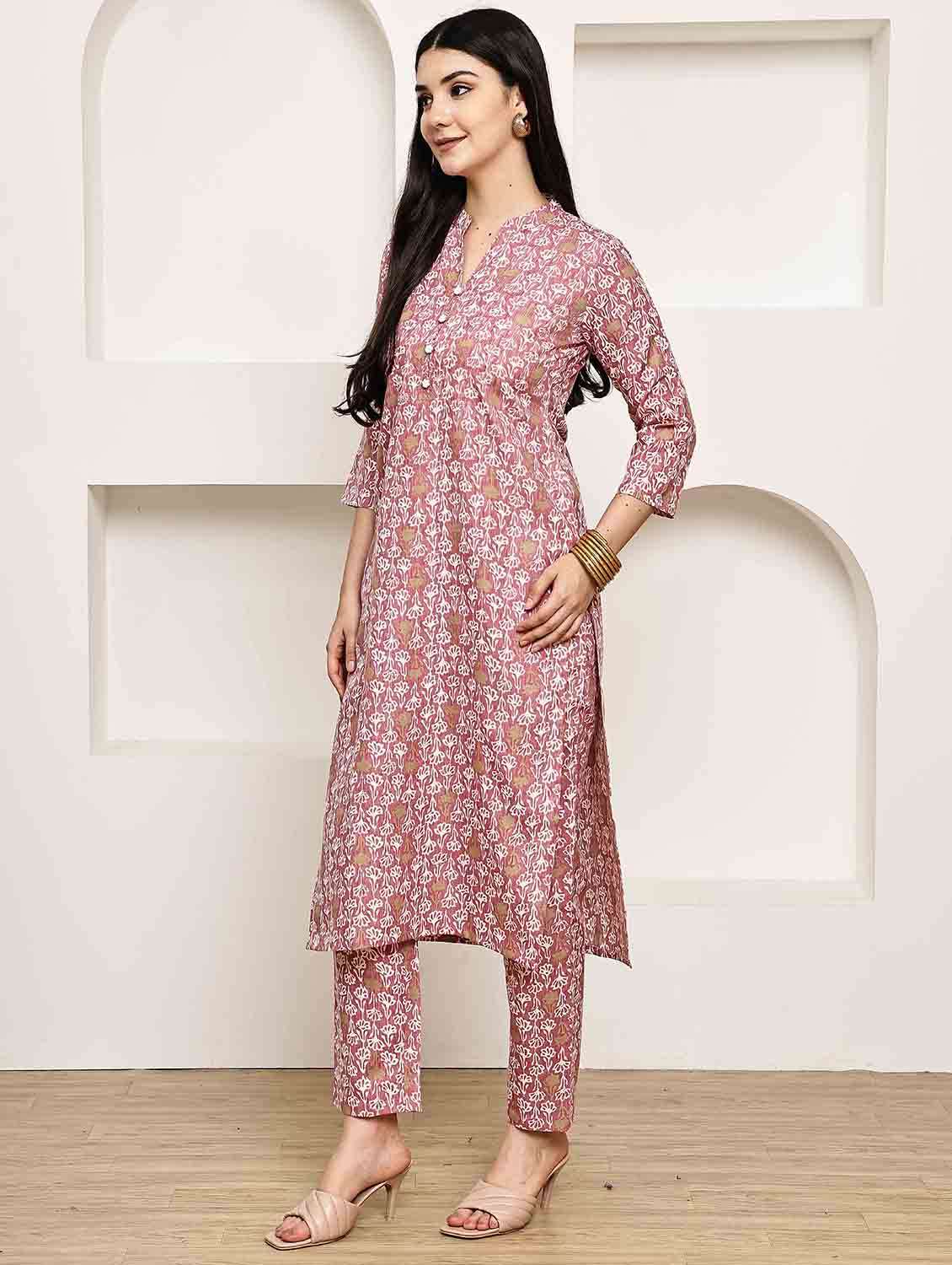 women printed three quarter sleeve kurta pant set - 22105924 - Standard Image - 1
