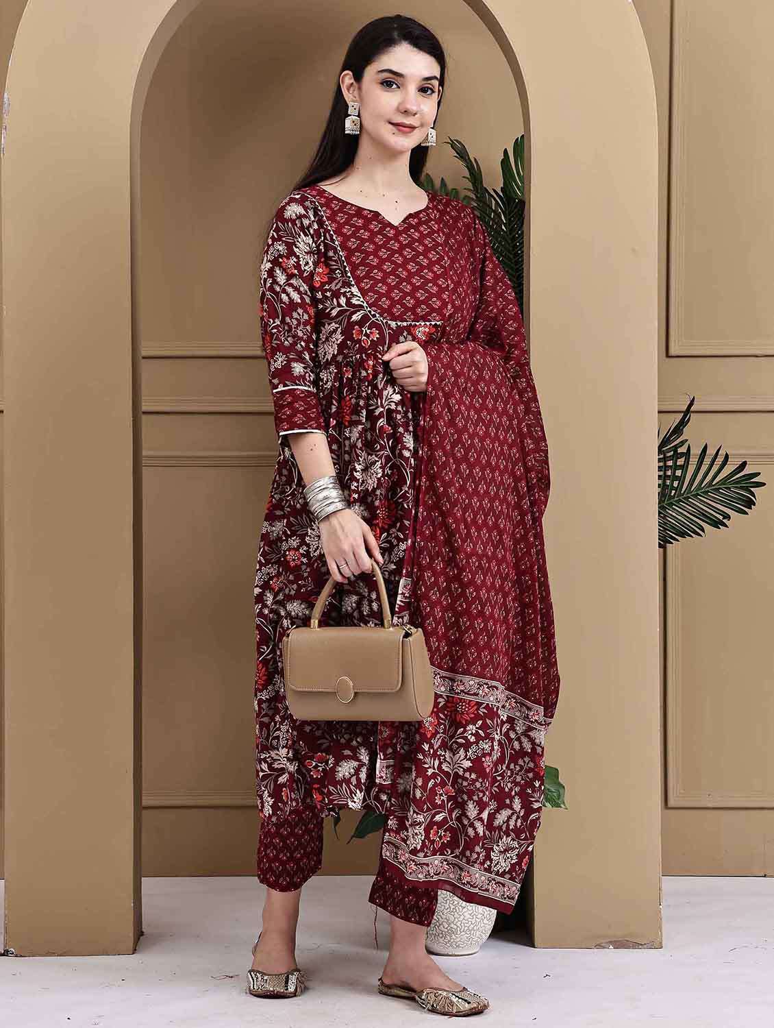 women three quarter sleeve kurta pant with dupatta set - 22105925 -  Standard Image - 1