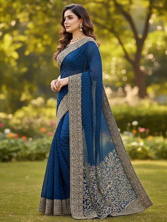 women solid with work embroidered saree with blouse - 22105938 -  Standard Image - 1