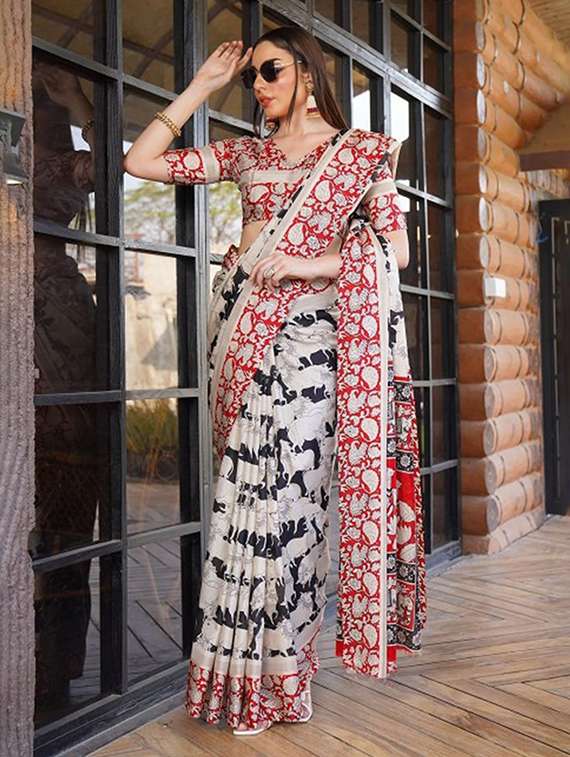 women printed casual wear saree with blouse
